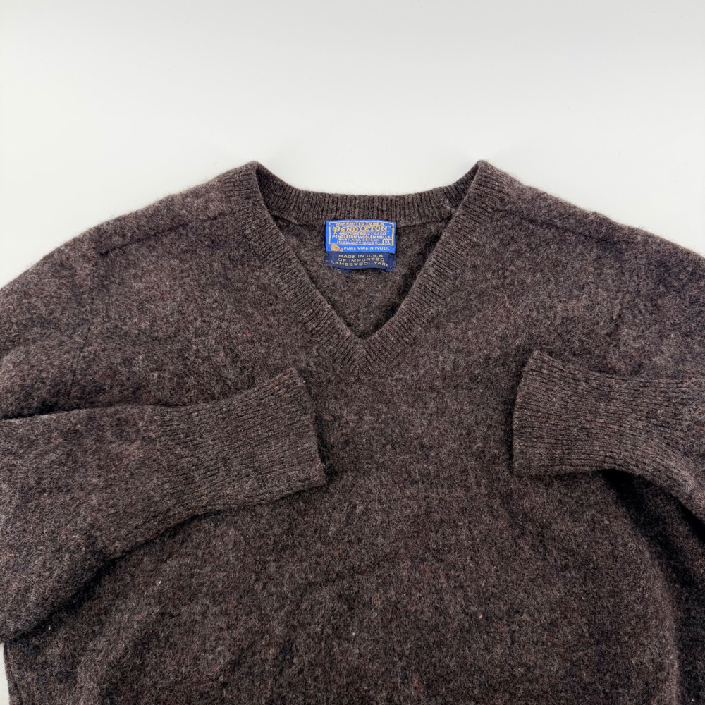 Pendleton Vintage V-Neck Lambswool Sweater Made in USA XL Dark Brown‎ Heather